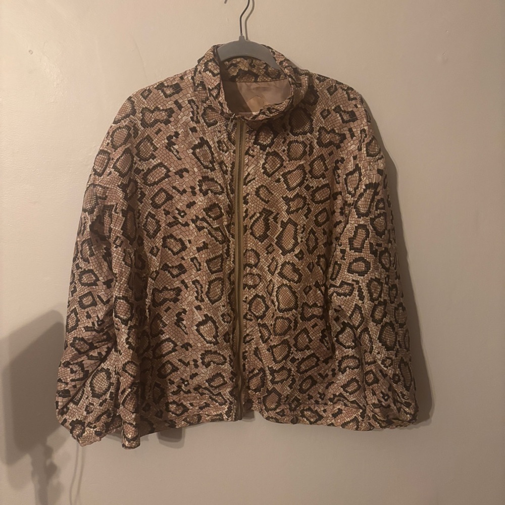 Vintage Stunt Sports Snake Print Zip-Front Women's Jacket - Neutral Tones